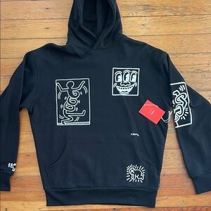 NEW- WTA- Mens Black Hooded Sweatshirt with White Keith Harding Graphics